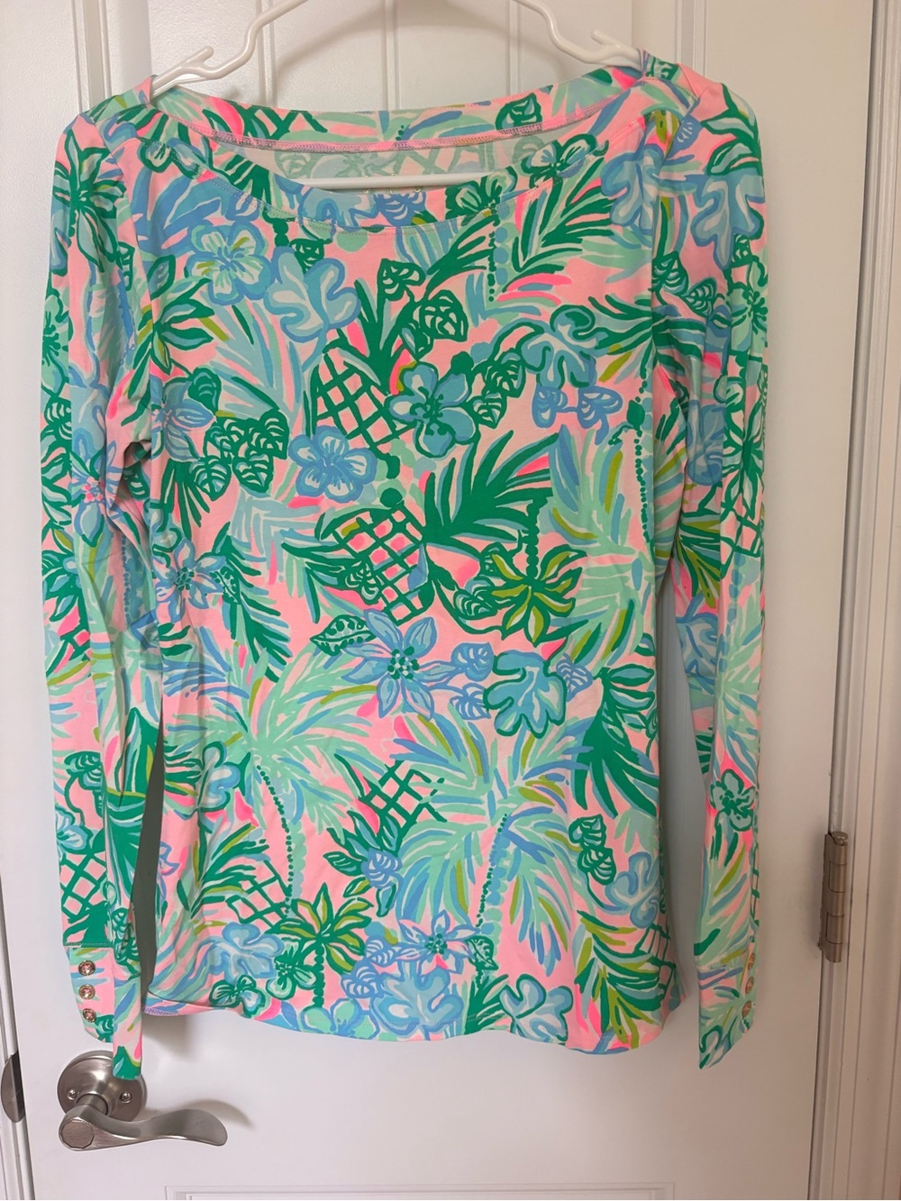 Lilly Pulitzer Tropical Aleah Floral Long-Sleeve Top-pineapple delight